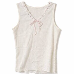 🦜 George Women's Cream Sleeveless Tank Top with  ribbon - L